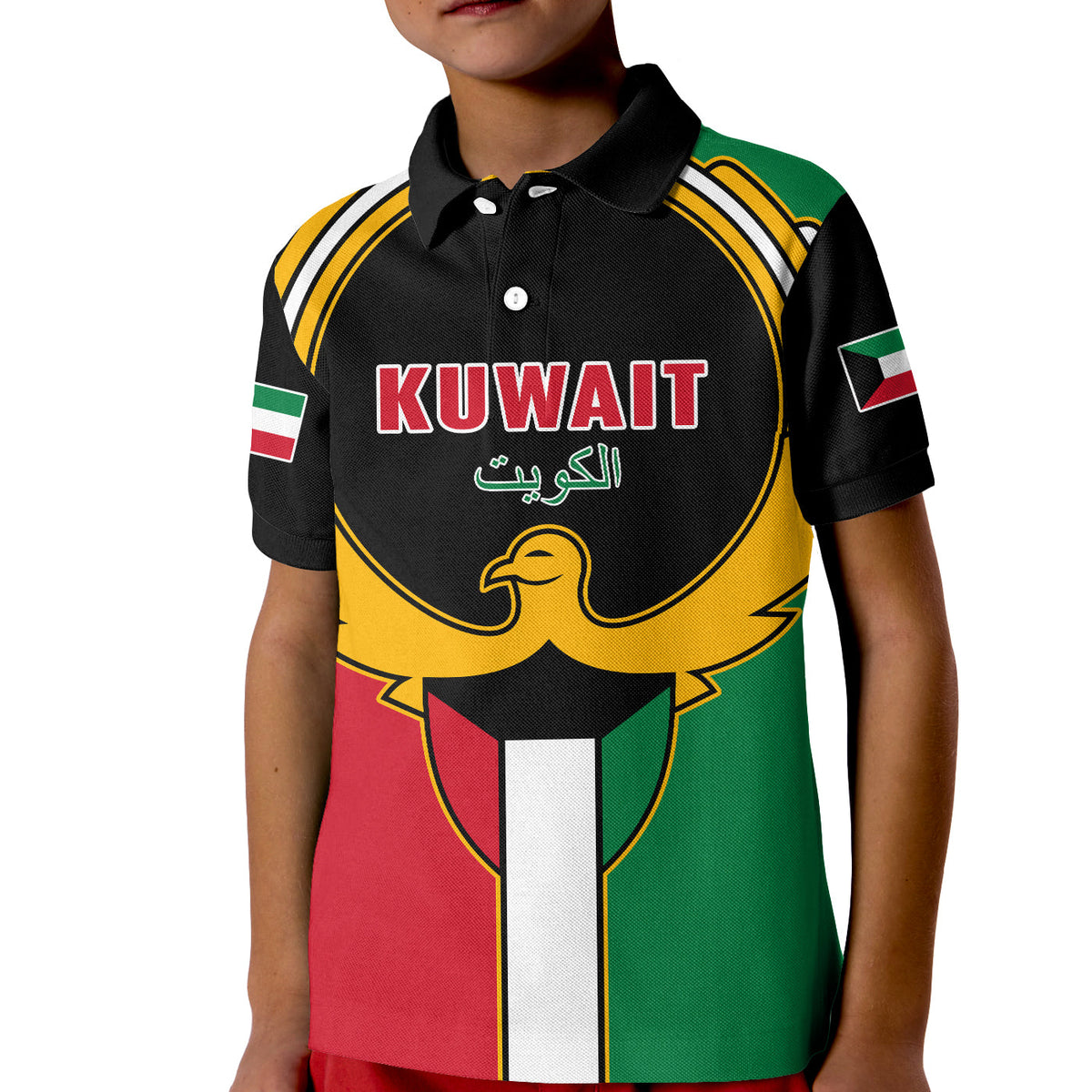 Kuwait Polo Shirt KID Happy Independence Day With Coat Of Arms - Wonder Print Shop