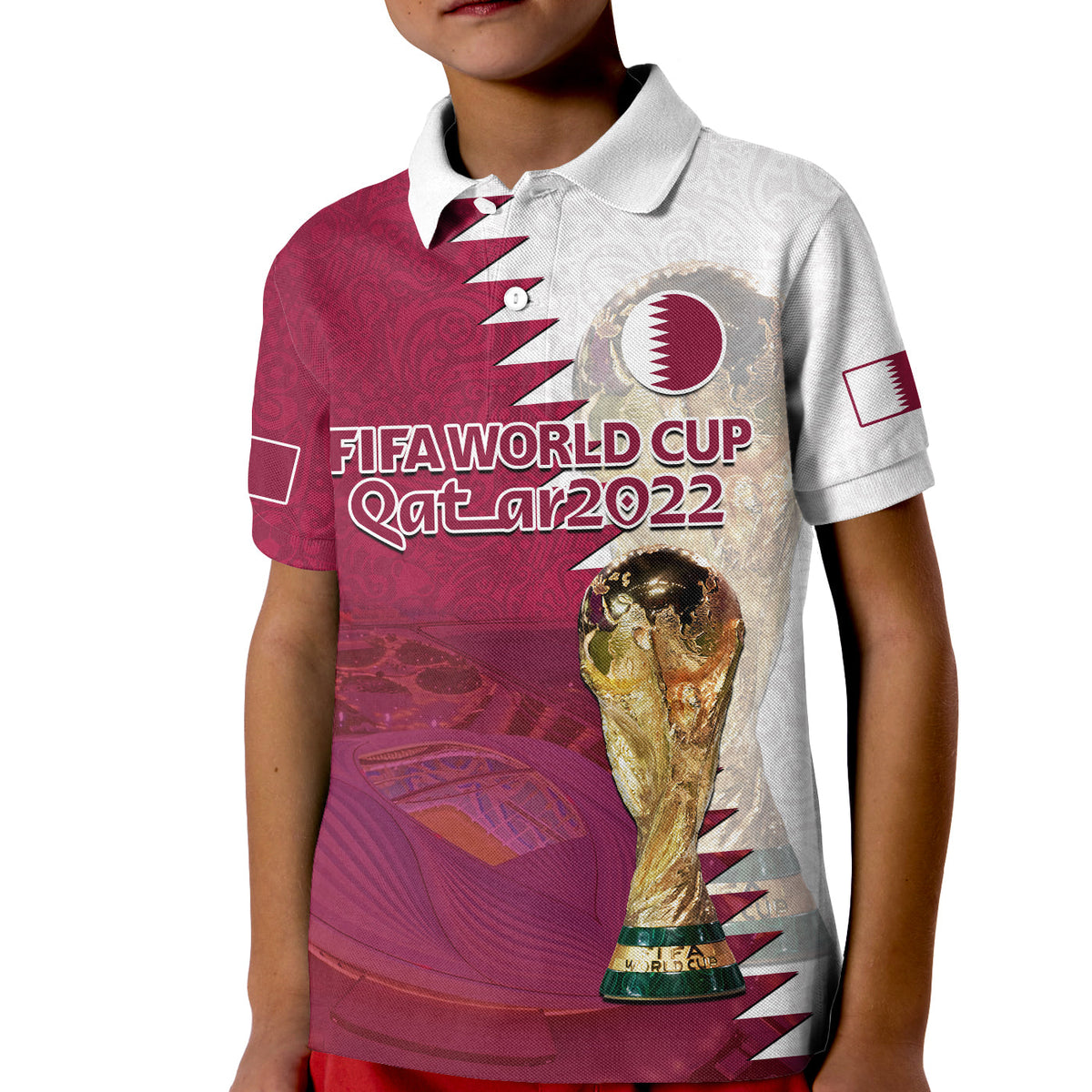(Custom Text And Number) Qatar Football Polo Shirt Champions Qatari Al Janoub Stadium WC 2022 - Wonder Print Shop