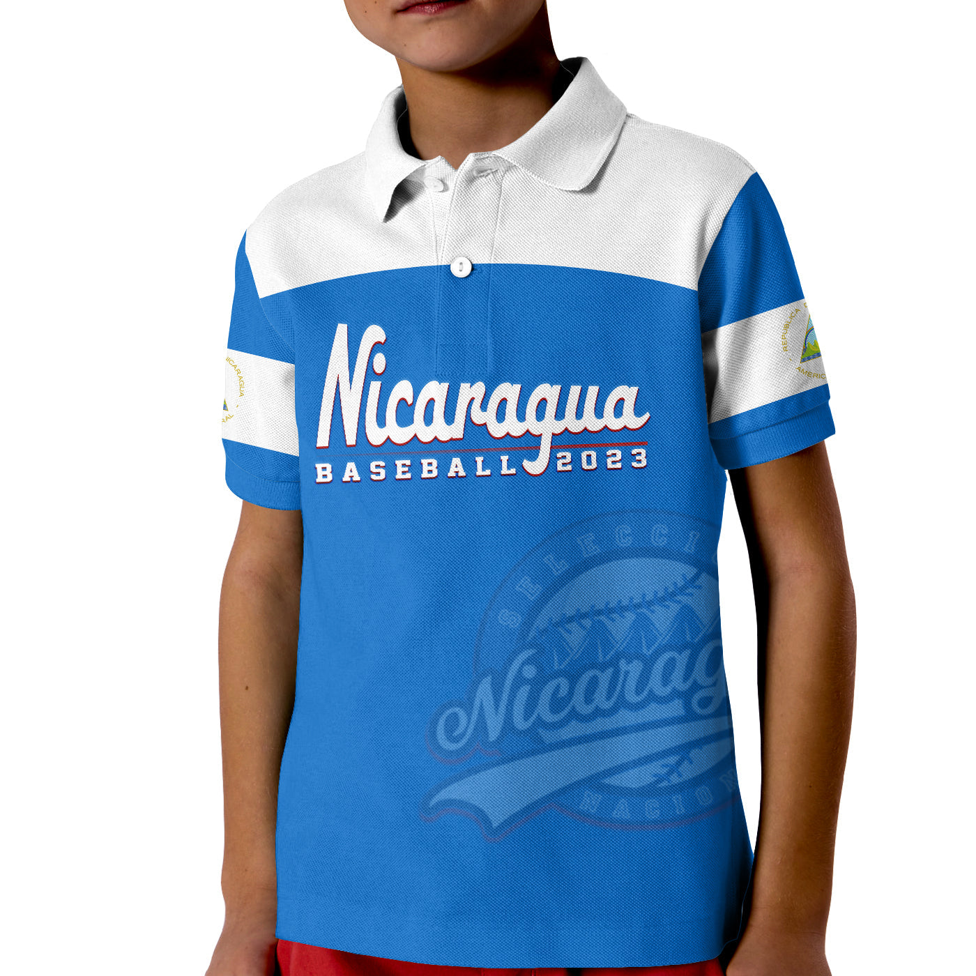 custom-text-and-number-nicaragua-2023-polo-shirt-kid-baseball-classic