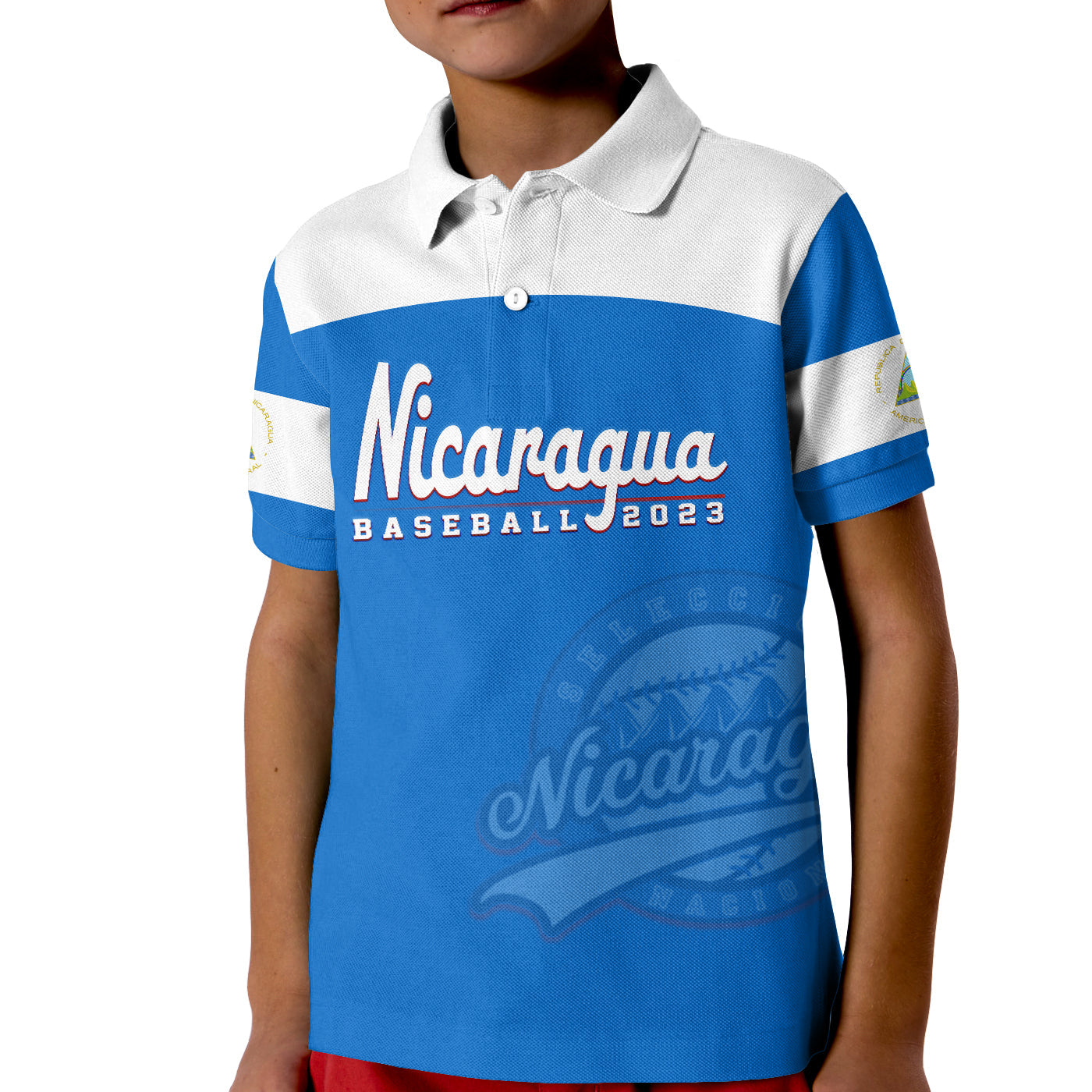 (Custom Text And Number) Nicaragua Polo Shirt 2023 KID Baseball - Wonder Print Shop