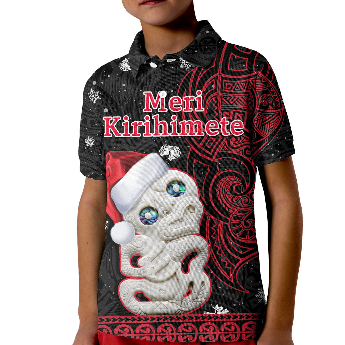 New Zealand Polo Shirt Christmas KID Hei Tiki Red Pohutukawa Meri Kirihimete - Wonder Print Shop