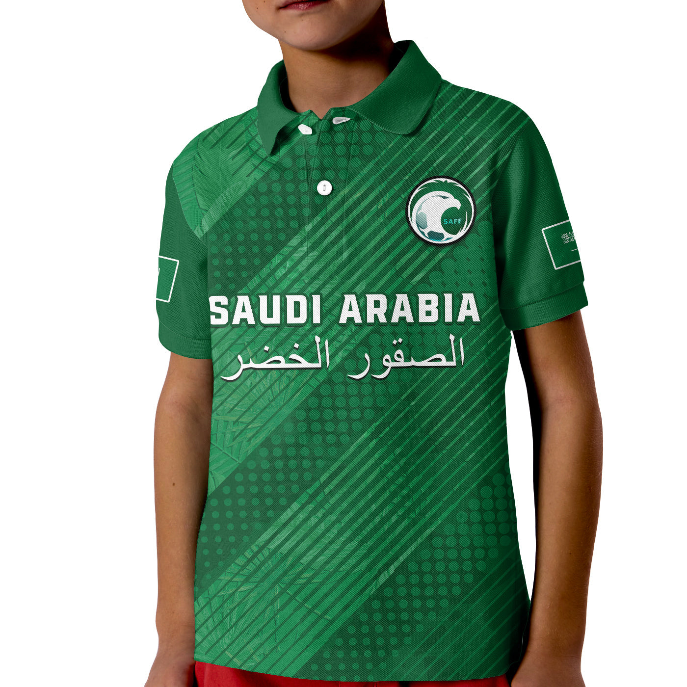 custom-text-and-number-saudi-arabia-football-polo-shirt-kid-green-falcons-world-cup-2022