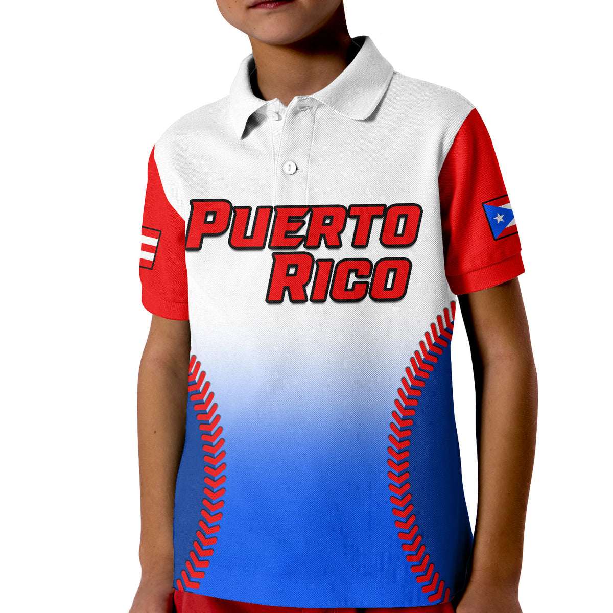 (Custom Text And Number) Puerto Rico Polo Shirt 2023 KID Baseball Sporty Version - Wonder Print Shop
