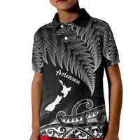 Custom New Zealand Silver Fern Polo Shirt KID Aotearoa Map Maori - Wonder Print Shop
