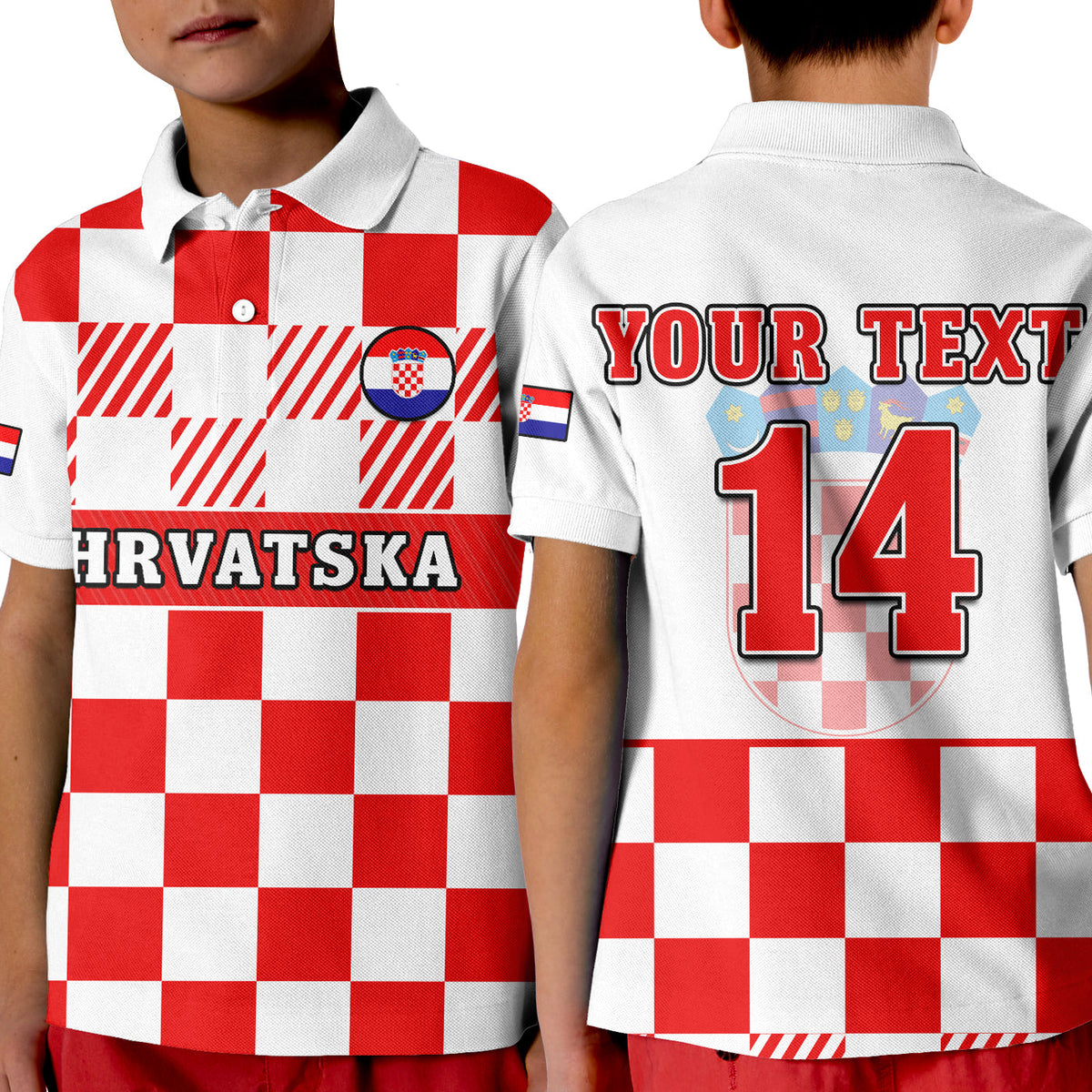 (Custom Text And Number) Croatia Football Polo Shirt Hrvatska Checkerboard Red Version - Wonder Print Shop