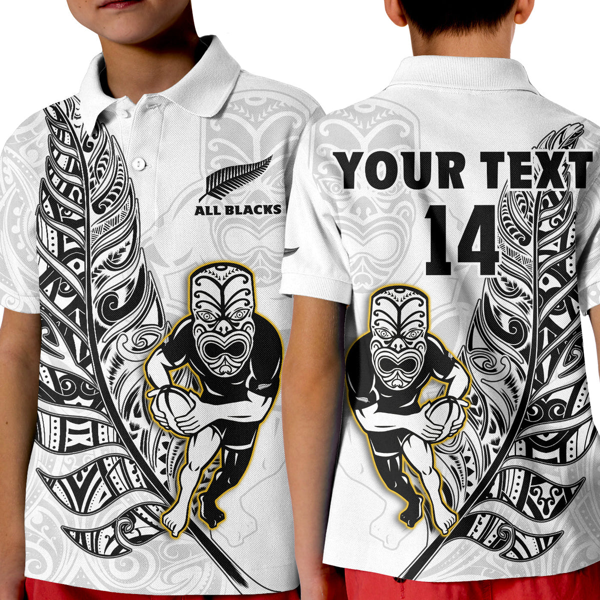 Custom Text And Number New Zealand 2022 Rugby Polo Shirt All Black Silver Fern Maori Pattern Version White - Wonder Print Shop