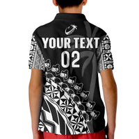 Custom Text And Number Fiji Rugby Polo Shirt KID Fijian Cibi Dance Tapa Pattern Black - Wonder Print Shop