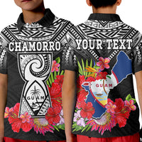 Custom Chamorro Guam Polo Shirt KID Guaman Latte Stone Tropical Flowers Black Style - Wonder Print Shop