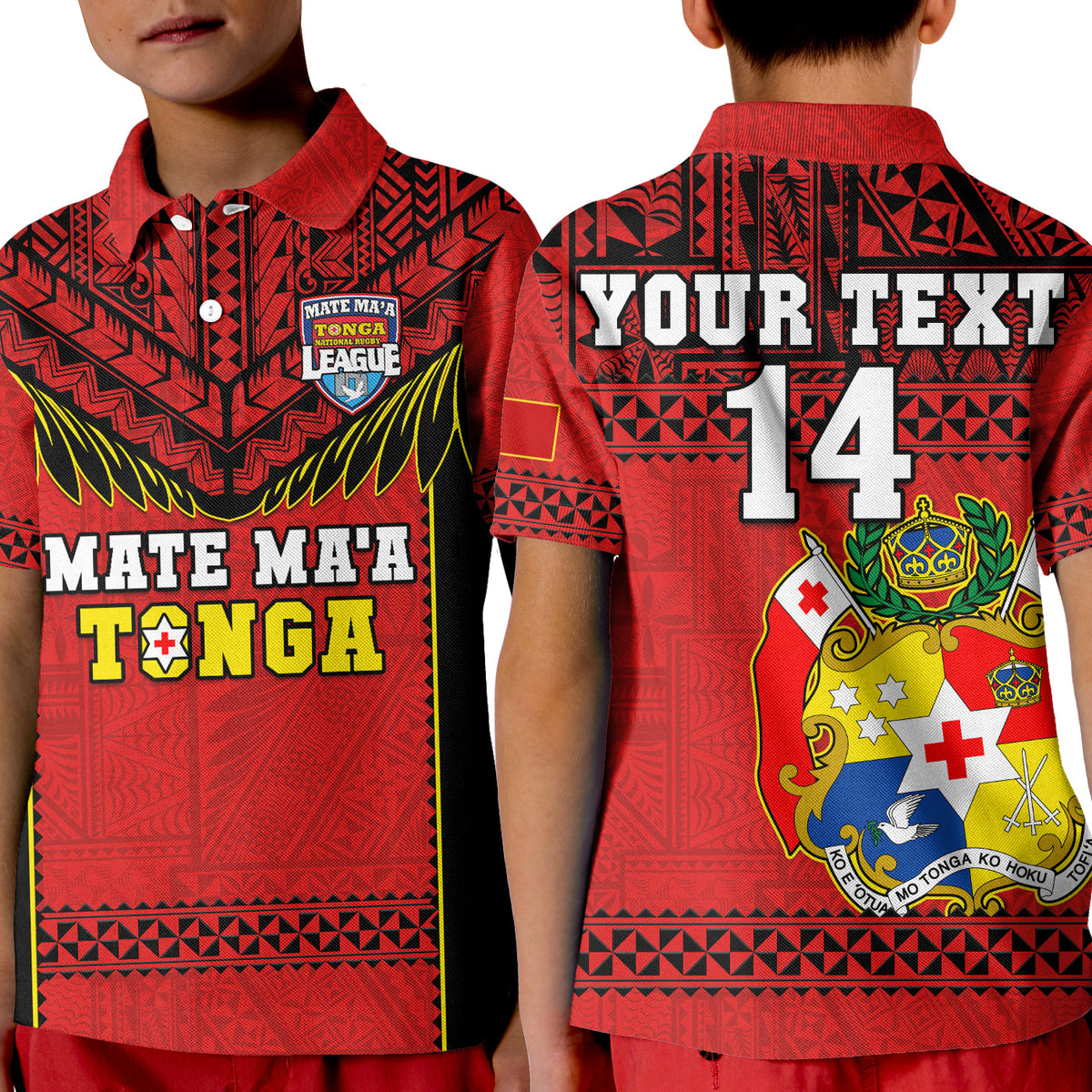 Custom Text And Number Tonga Rugby Polo Shirt KID Mate Maa Tonga Pacific Ngatu Black - Wonder Print Shop