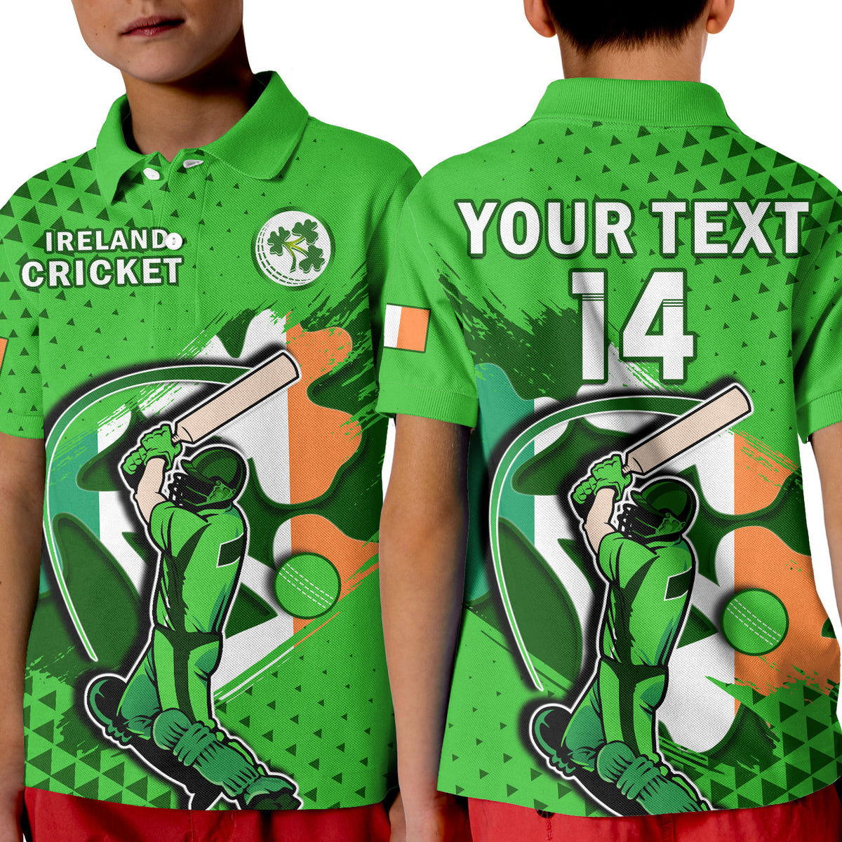 (Custom Text And Number) Ireland Cricket Polo Shirt Irish Flag Shamrock Sporty Style - Wonder Print Shop