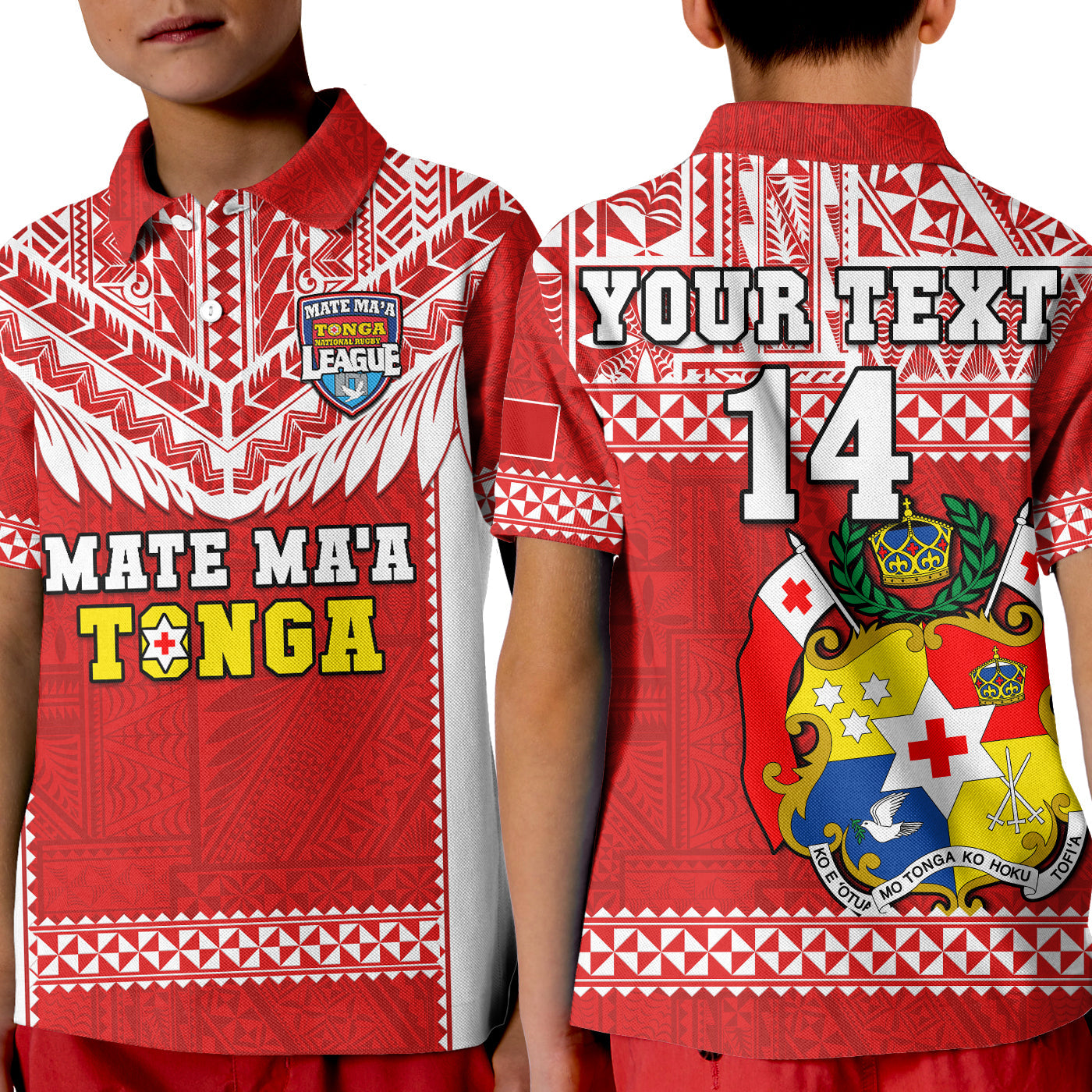 Custom Text And Number Tonga Rugby Polo Shirt KID Mate Maa Tonga Pacific Ngatu White - Wonder Print Shop