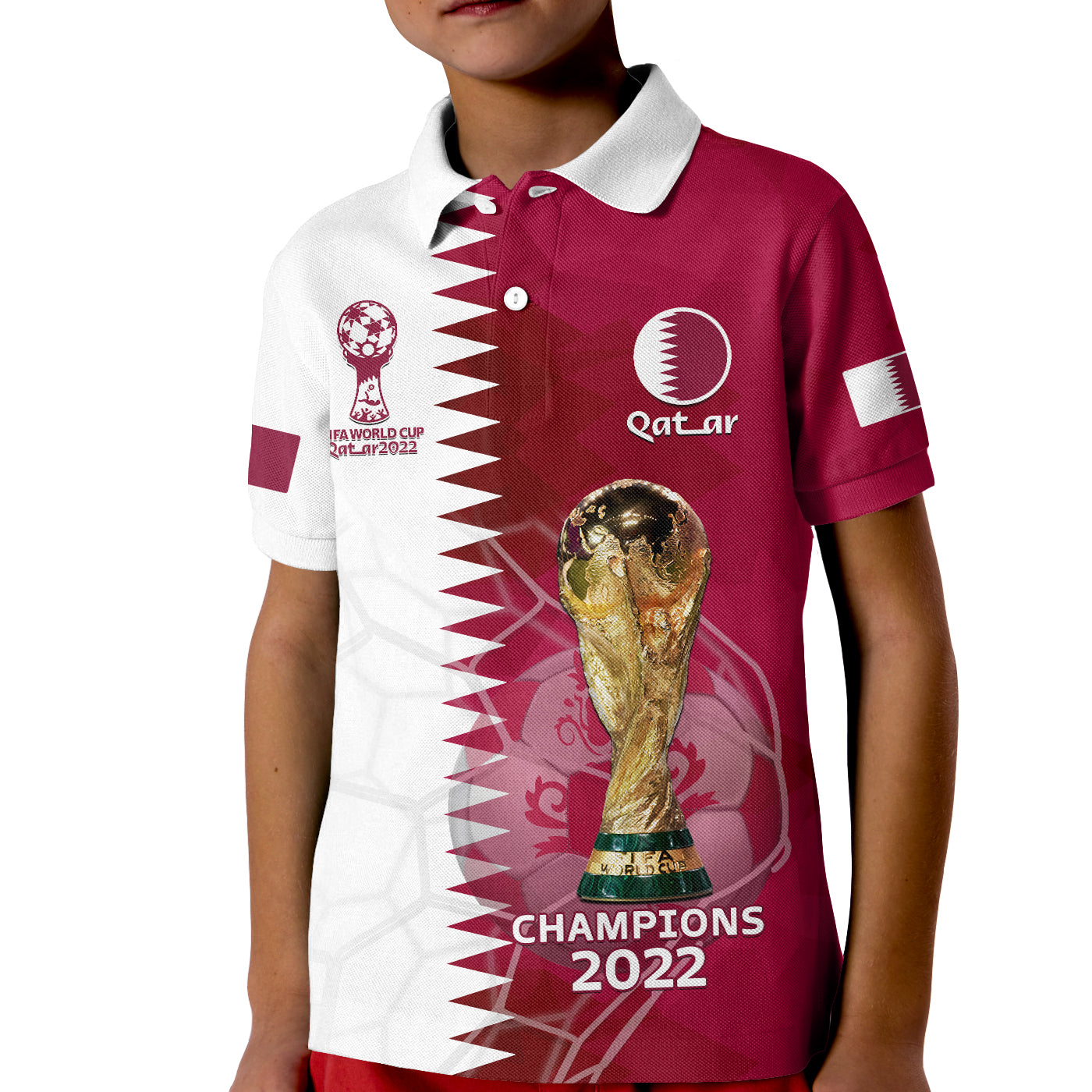 Qatar Football Polo Shirt KID Annabi Champions Proud WC 2022 - Wonder Print Shop