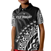 Custom Text And Number Fiji Rugby Polo Shirt KID Fijian Cibi Dance Tapa Pattern Black - Wonder Print Shop