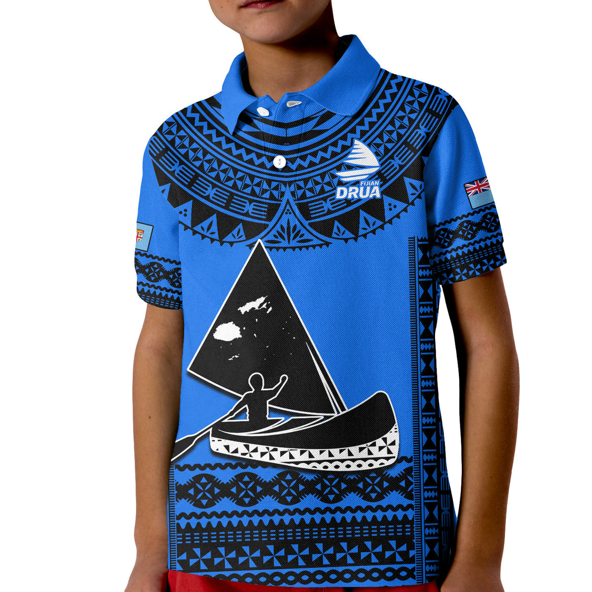 Fiji Rugby Polo Shirt KID Fijian Drua Super Polynesian Special Tapa Pattern - Wonder Print Shop