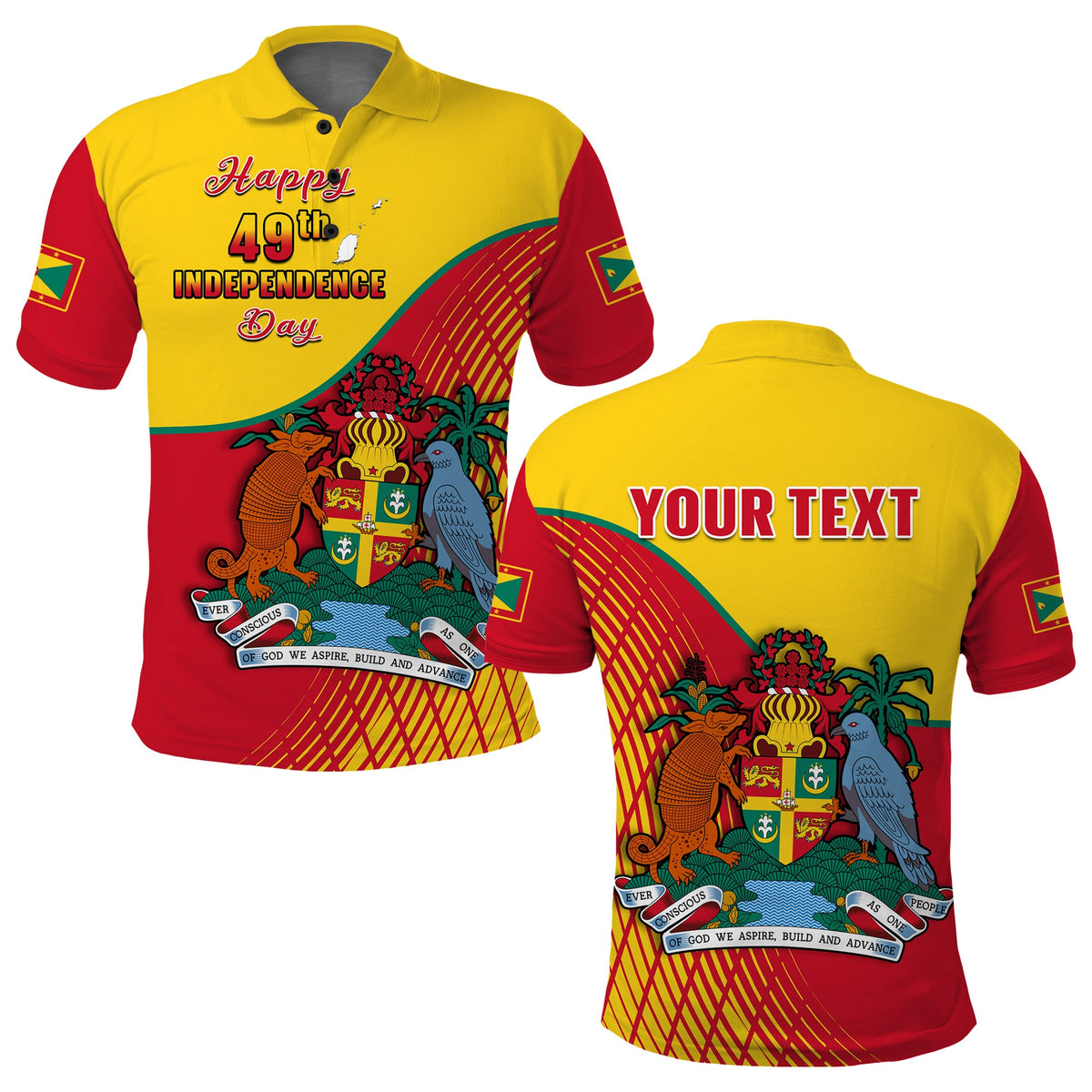 Custom Grenada Polo Shirt Coat Of Arms Happy 49th Independence Day - Wonder Print Shop