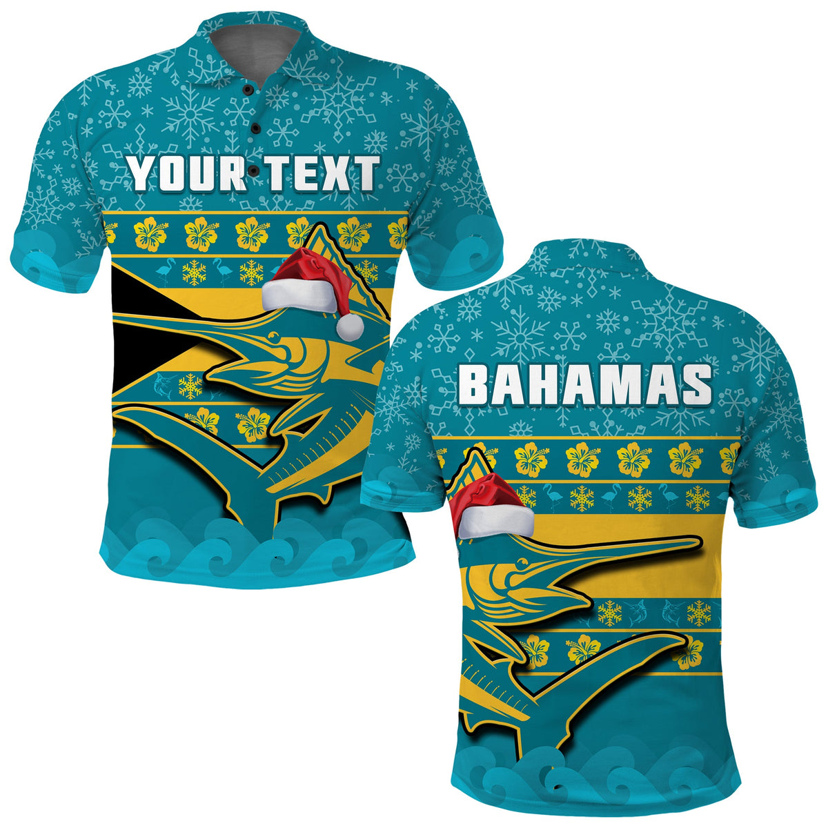 Custom Bahamas Polo Shirt Bahamian Blue Marlin Merry Christmas - Wonder Print Shop