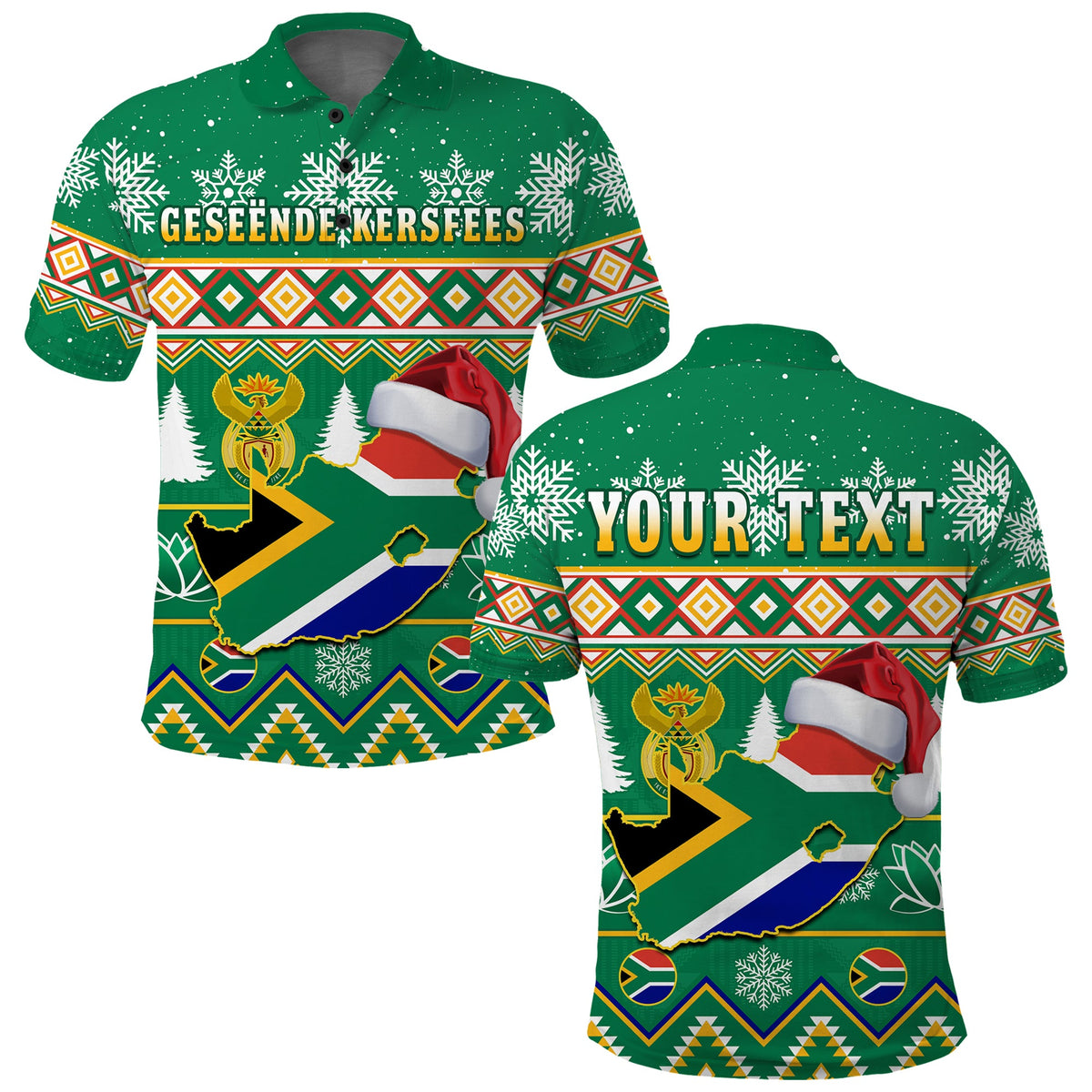 Custom South Africa Polo Shirt Christmas King Protea Geseende Kersfees - Wonder Print Shop