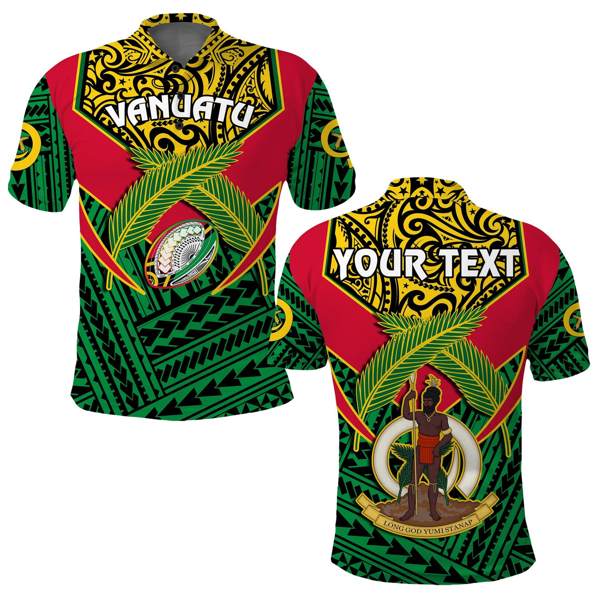 Custom Vanuatu Rugby Polo Shirt Coat Of Arms Polynesian Pattern - Wonder Print Shop