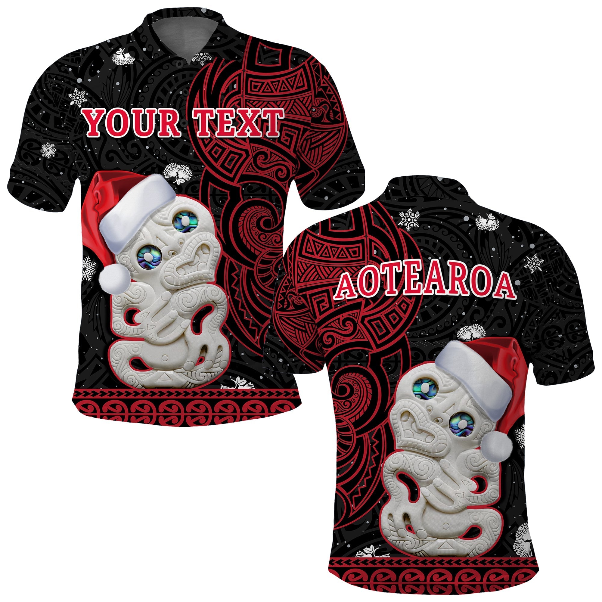 Custom New Zealand Polo Shirt Christmas Hei Tiki Red Pohutukawa Meri Kirihimete - Wonder Print Shop