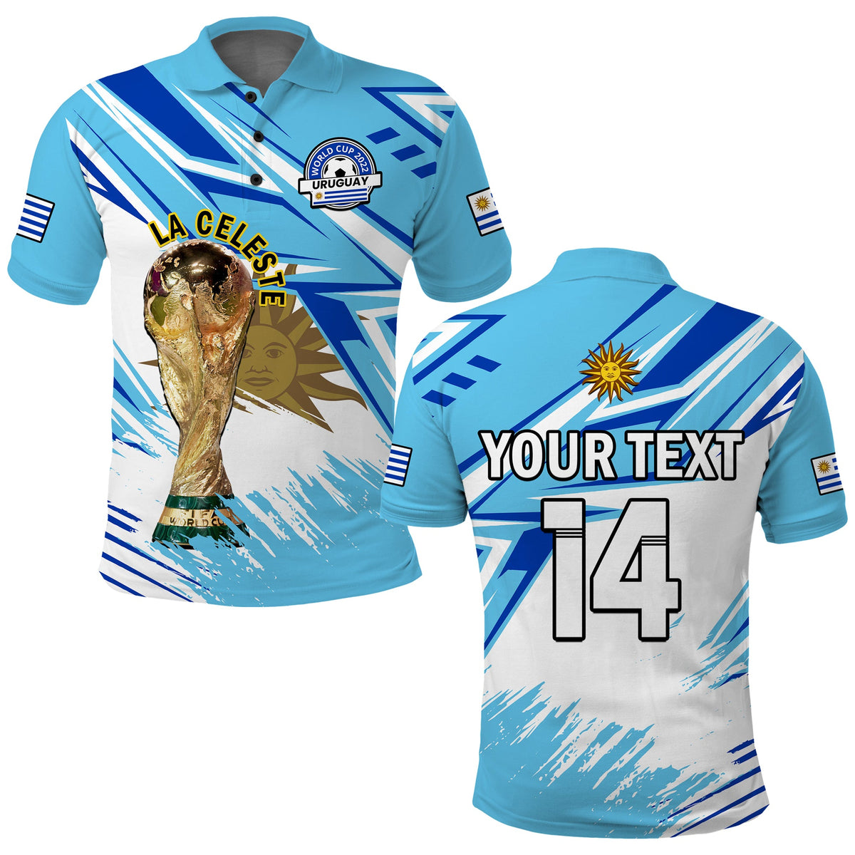 (Custom Text And Number) Uruguay Football Polo Shirt La Celeste WC 2022 Sporty Style - Wonder Print Shop