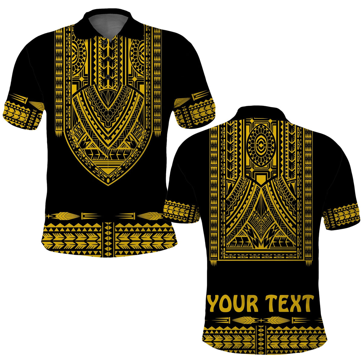 Custom Polynesian Polo Shirt Dashiki With Polynesian Tattoo Royal Golden Version - Wonder Print Shop