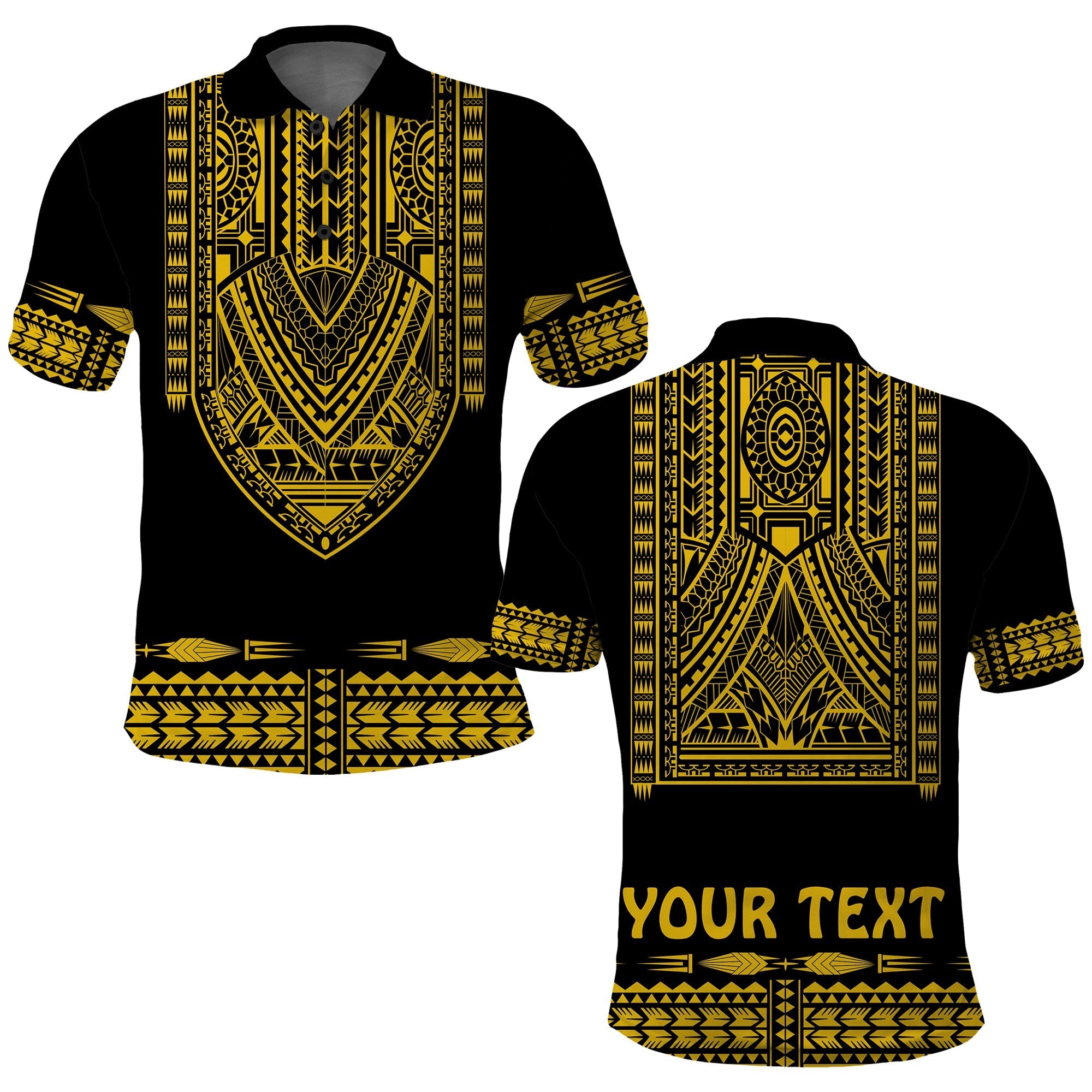 Custom Polynesian Polo Shirt Dashiki With Polynesian Tattoo Royal Golden Version - Wonder Print Shop