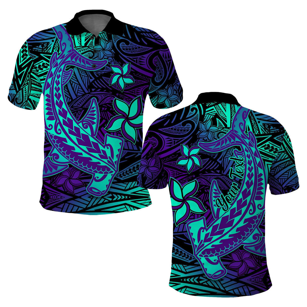 Custom Polynesian Polo Shirt Purple Paradise Hawaiian Tribal Hammerhead Shark - Wonder Print Shop