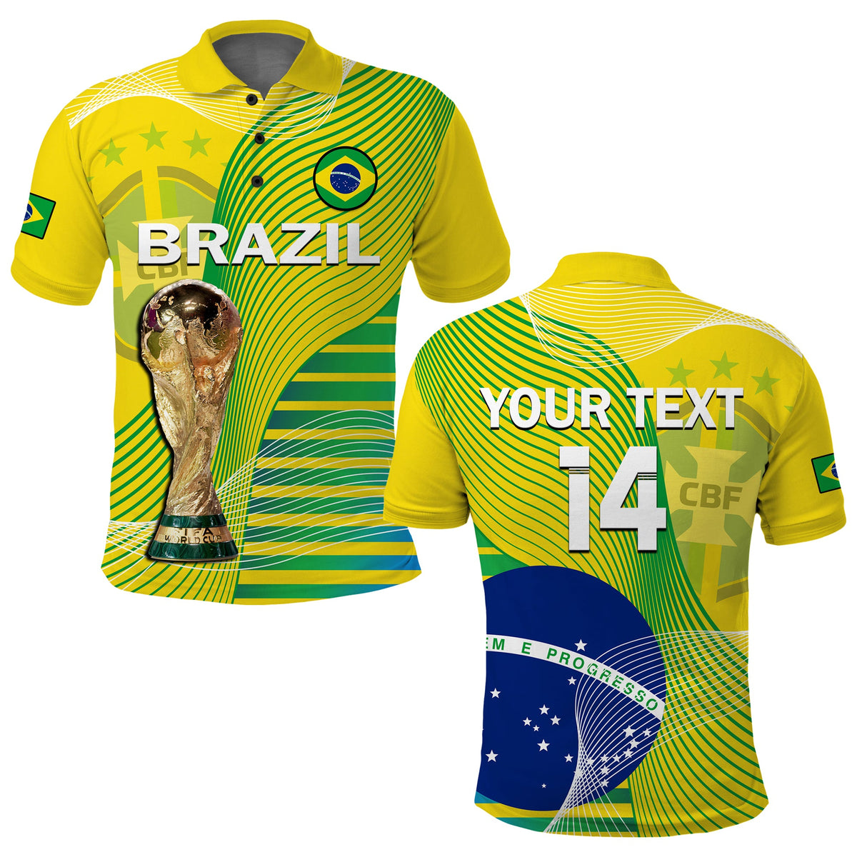 (Custom Text And Number) Brazil Football Polo Shirt Canarinha Champions WC 2022 - Wonder Print Shop