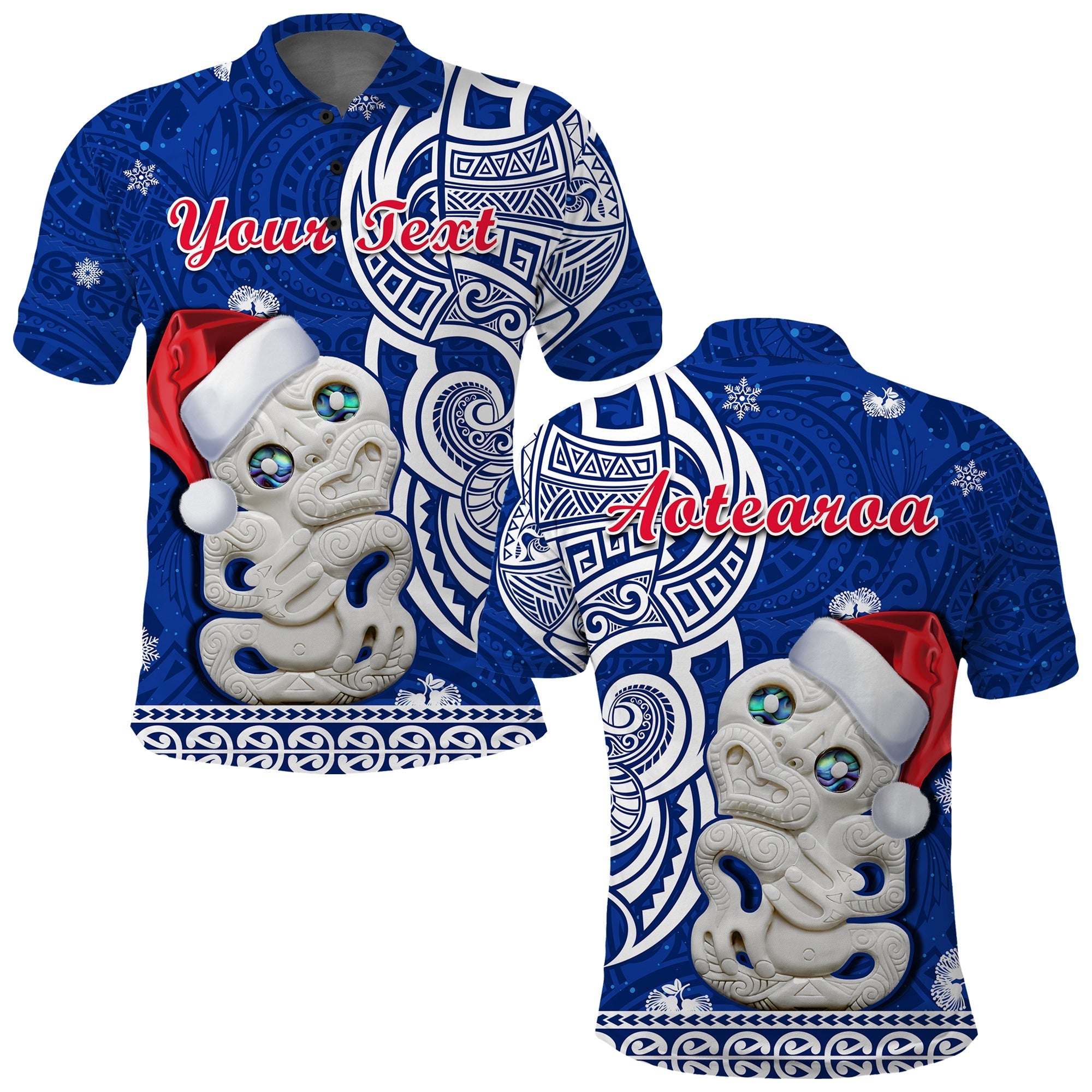 Custom New Zealand Polo Shirt Christmas Hei Tiki Blue Pohutukawa Meri Kirihimete - Wonder Print Shop