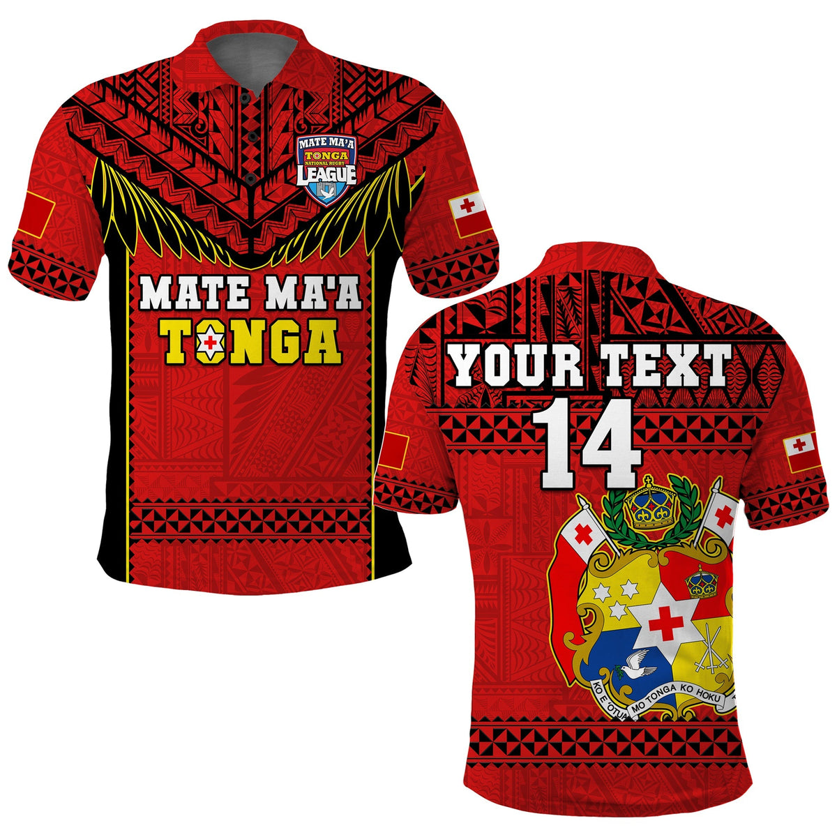 Custom Text And Number Tonga Rugby Polo Shirt Mate Maa Tonga Pacific Ngatu Black - Wonder Print Shop