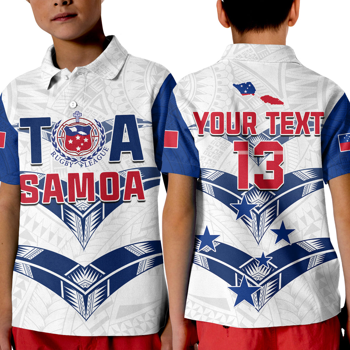 (Custom Personalise Text and Number) Toa Samoa Rugby Polo Shirt Siamupini Proud White LT13 - Wonder Print Shop