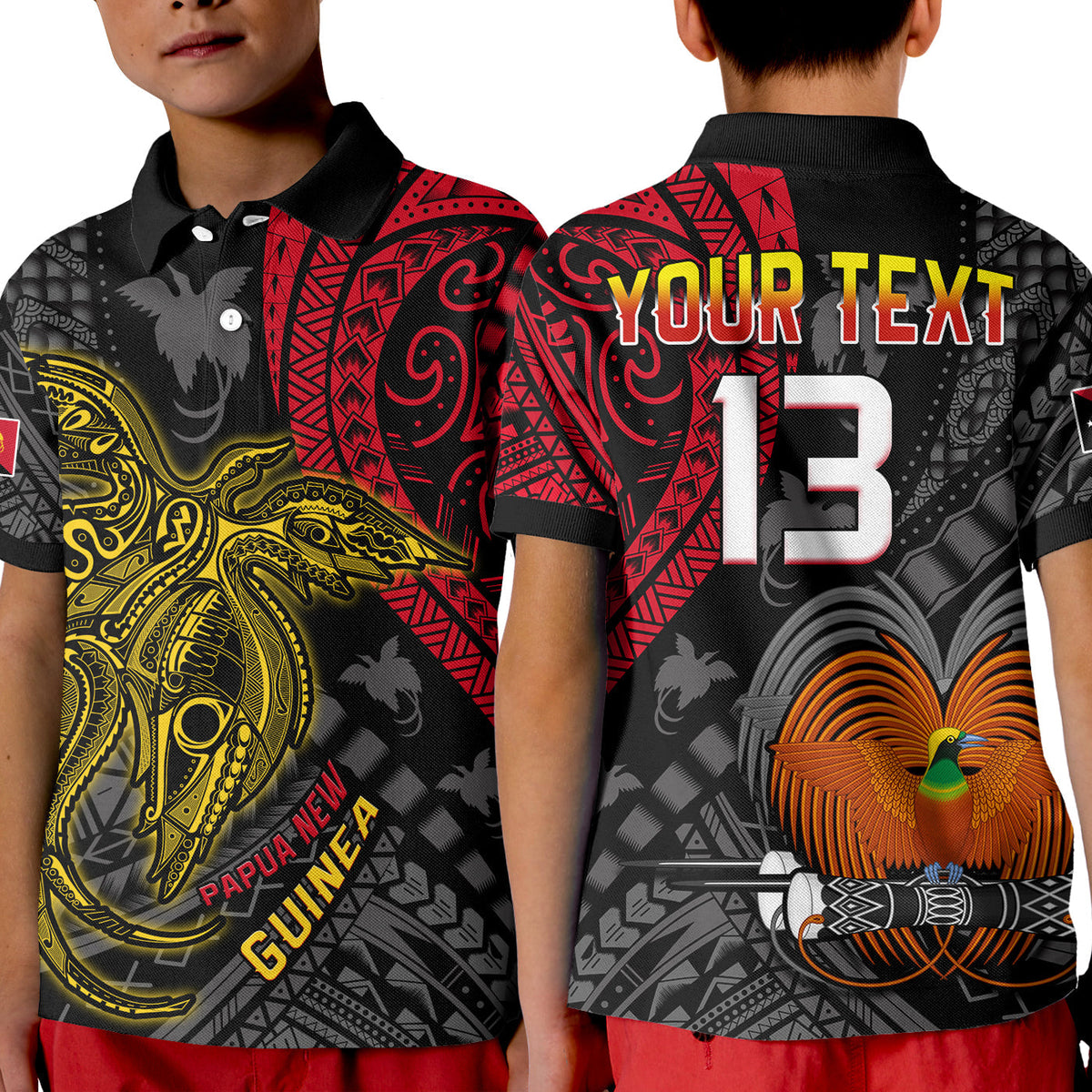 Custom Text and Number Papua New Guinea Polo Shirt KID Raggiana Birds Of Paradise Happy 47th Independence Day LT13 - Wonder Print Shop