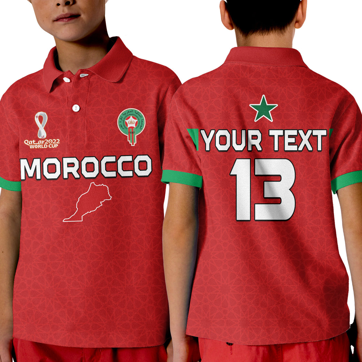 (Custom Text and Number) Morocco Football Polo Shirt Champions World Cup Soccer Proud LT13 - Wonder Print Shop