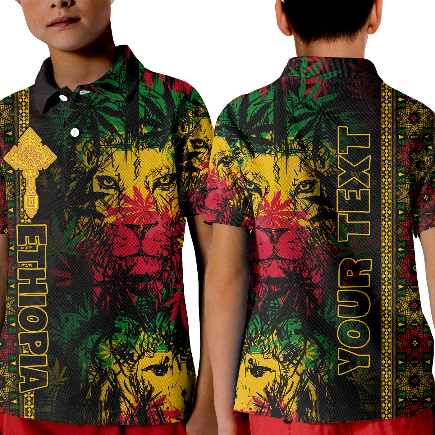 Custom Ethiopia Lion Reggae Polo Shirt KID Ethiopian Cross LT13 - Wonder Print Shop