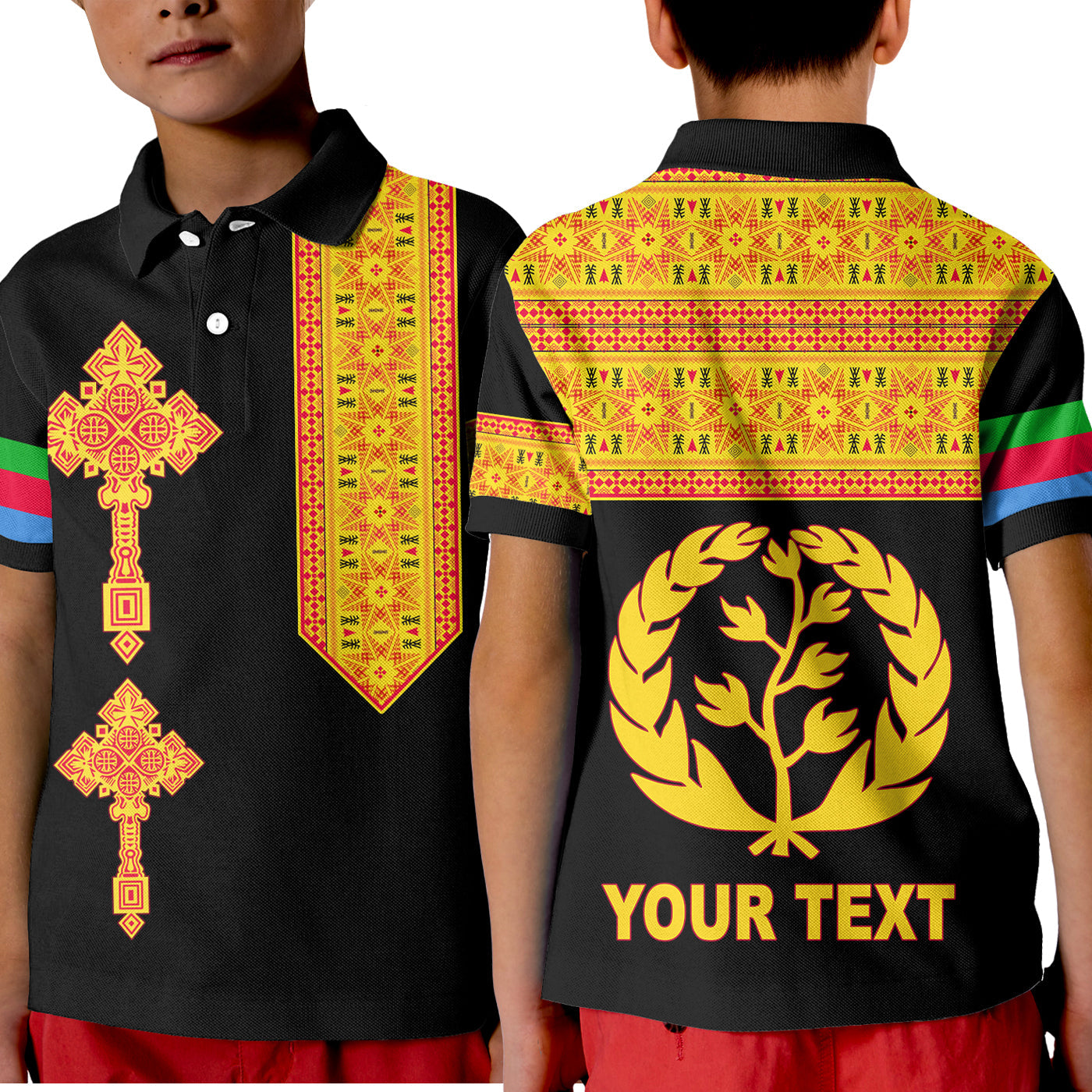 custom-personalised-eritrea-tibeb-polo-shirt-kid-eritrean-cross-mix-flag-version-black