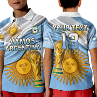 (Custom Text and Number) Football Polo Shirt KID Vamos La Albiceleste Champions World Cup Vibe Flag LT13 - Wonder Print Shop