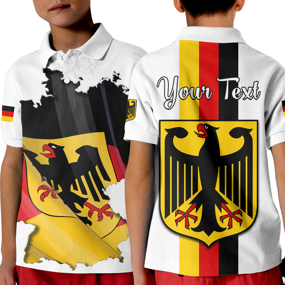 Custom Germany Polo Shirt KID Grunge Deutschland Map and Coat Of Arms LT13 - Wonder Print Shop