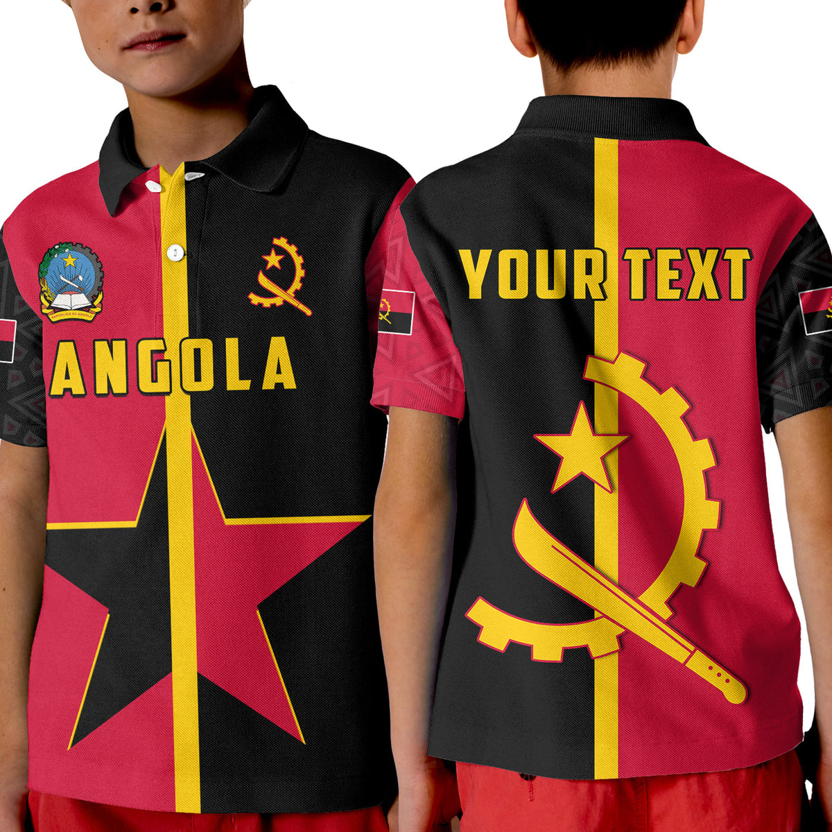 Custom Angola Polo Shirt KID Star and Flag Style Sporty LT13 - Wonder Print Shop