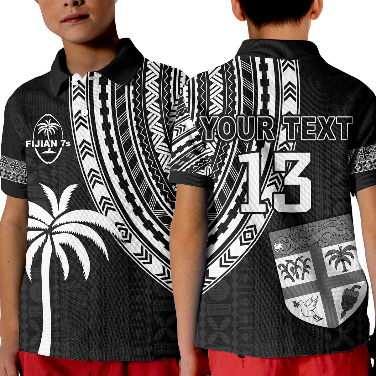 Custom Text and Number Fiji Rugby Sevens Polo Shirt KID Fijian 7s Tapa Polynesian LT13 - Wonder Print Shop