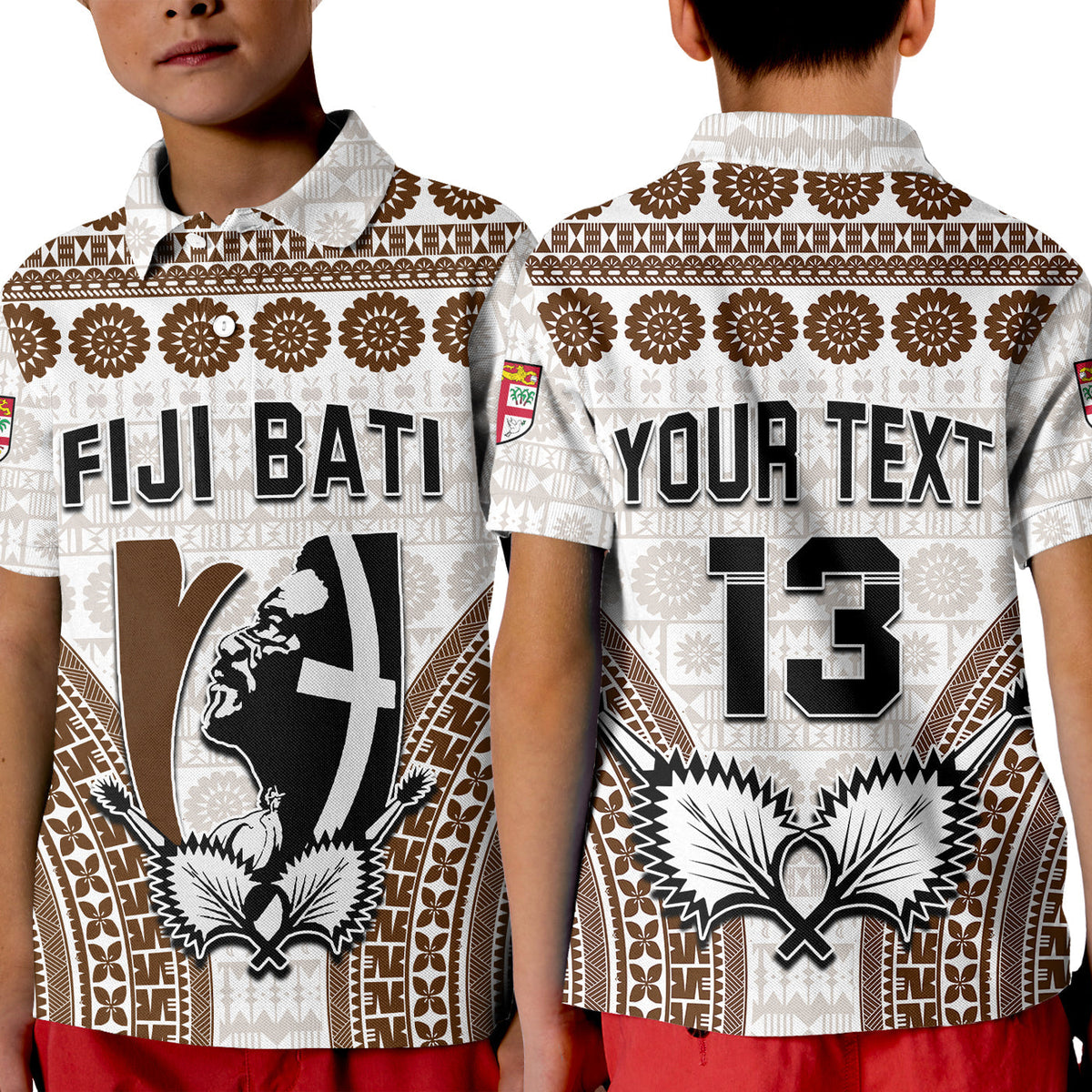 Custom Text and Number Fiji Rugby Bati Polo Shirt KID Proud Tapa Pattern LT13 - Wonder Print Shop