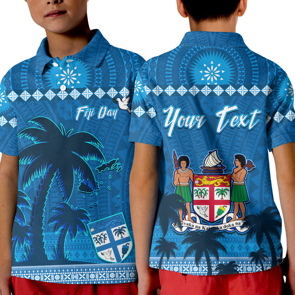 Custom Bula Fiji Day Polo Shirt Fijian Tapa with Palm Tree 52nd Anniversary LT13 - Wonder Print Shop
