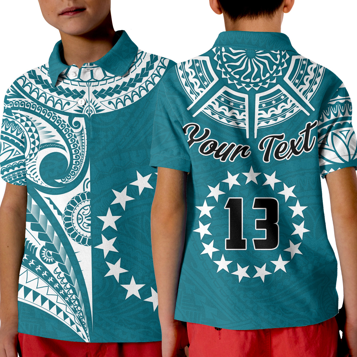 custom-text-and-number-cook-islands-tatau-polo-shirt-kid-symbolize-passion-stars-version-blue