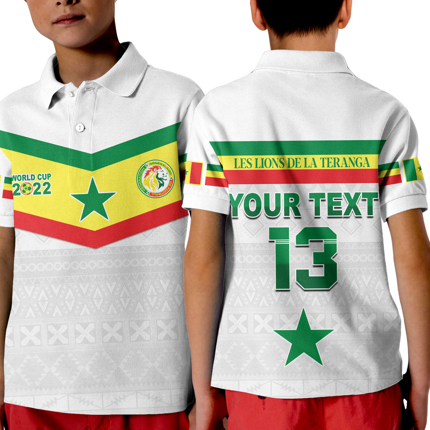 custom-text-and-number-senegal-football-2022-polo-shirt-kid-champion-teranga-lions-mix-african-pattern