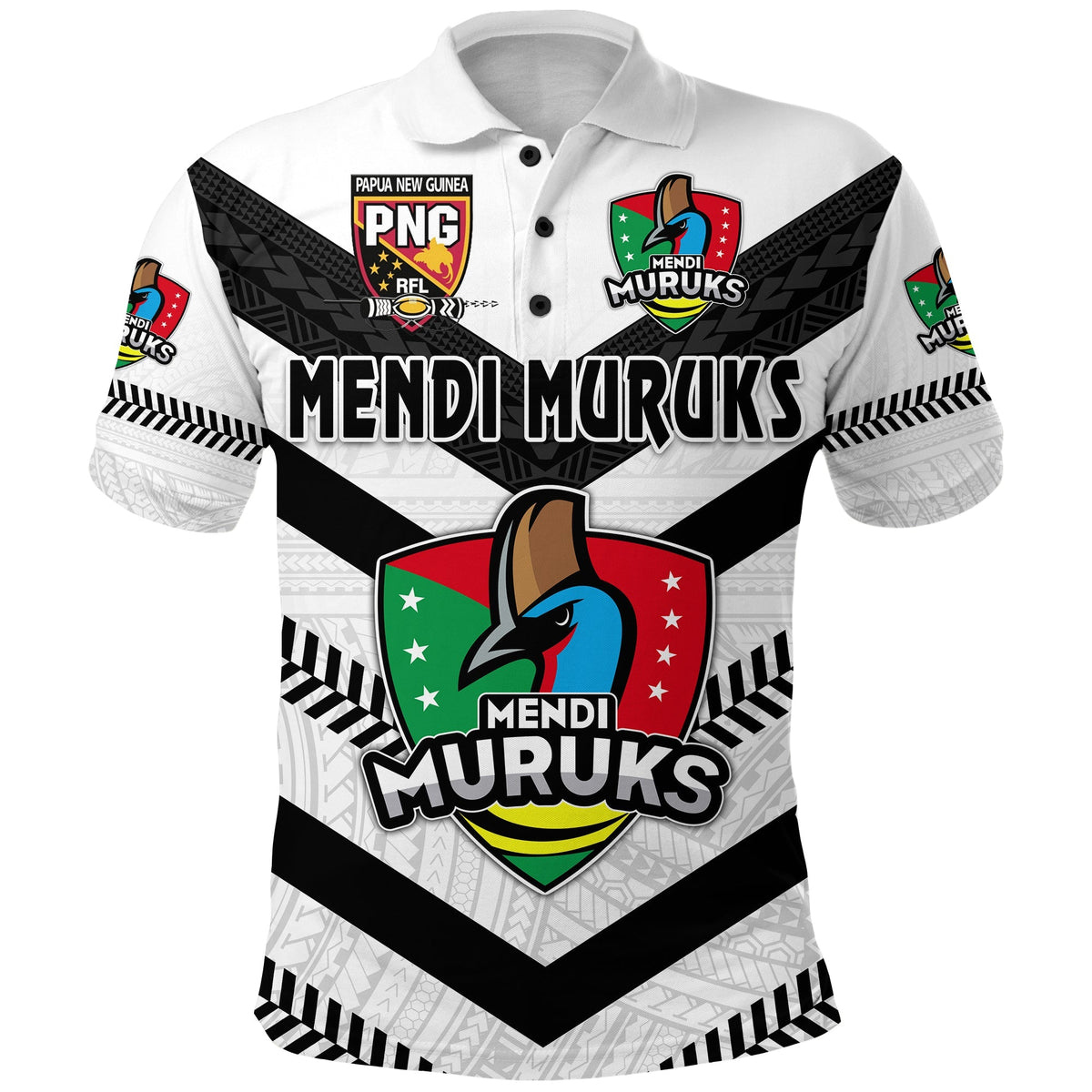 Papua New Guinea PRK Mendi Muruks Polo Shirt Rugby Polynesian White LT8 - Wonder Print Shop