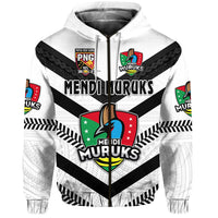 Custom Papua New Guinea PRK Mendi Muruks Zip Hoodie Rugby Polynesian White, Custom Text And Number LT8 - Wonder Print Shop