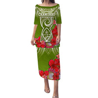 custom-personalised-guam-chamorro-puletasi-dress-guaman-latte-stone-tropical-flowers-green-version
