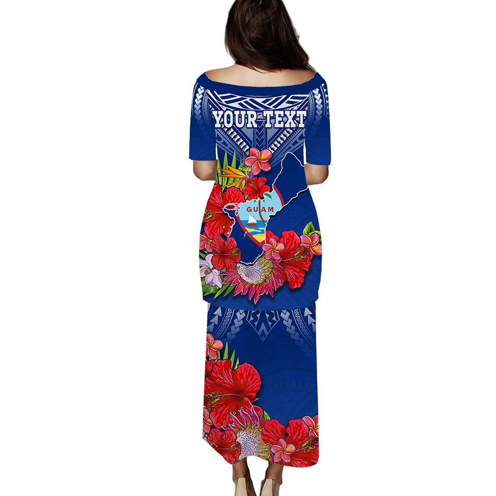 custom-personalised-guam-chamorro-puletasi-dress-guaman-latte-stone-tropical-flowers-blue-version