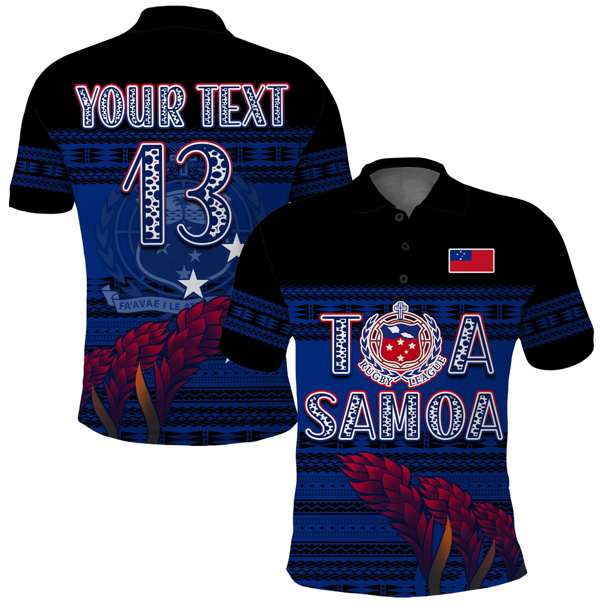(Custom Personalise Text and Number) Toa Samoa Rugby Polo Shirt Uso Aso Uma Go Champions Blue LT13 - Wonder Print Shop