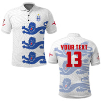 Football polo shirt white blue lion crest YOUR TEXT number 13