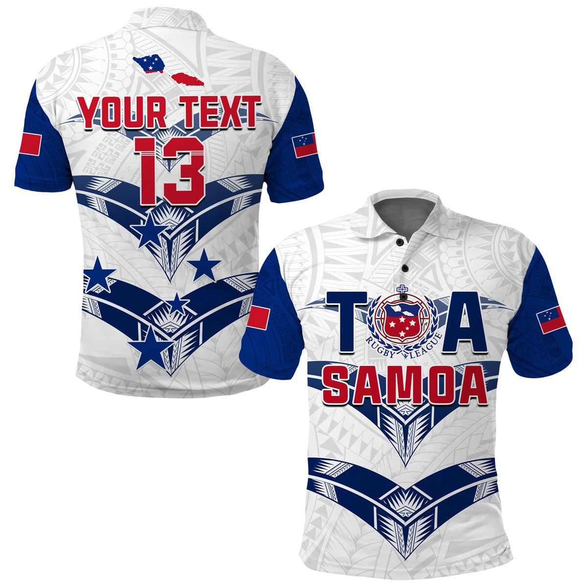 (Custom Personalise Text and Number) Toa Samoa Rugby Polo Shirt Siamupini Proud White LT13 - Wonder Print Shop